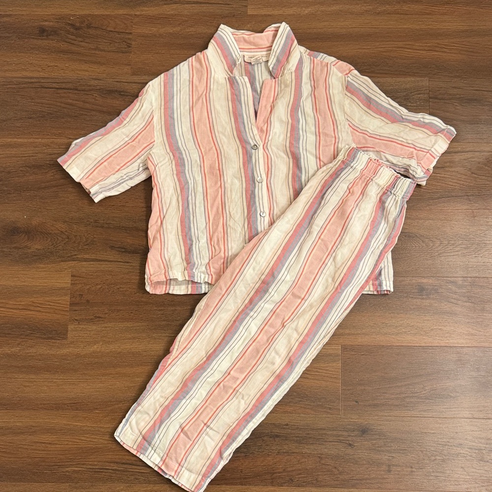Sincerly Jules Women’s Striped Button Pajama Set in Pink, White & Light Blue